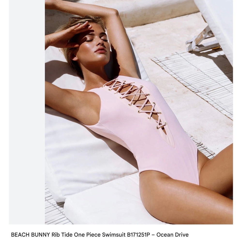 Beach Bunny‎ Rib Tide One Piece Swimsuit Ocean Drive Lace Up Pink XL New w/tags
